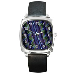 Fractal Blue Lines Colorful Square Metal Watch