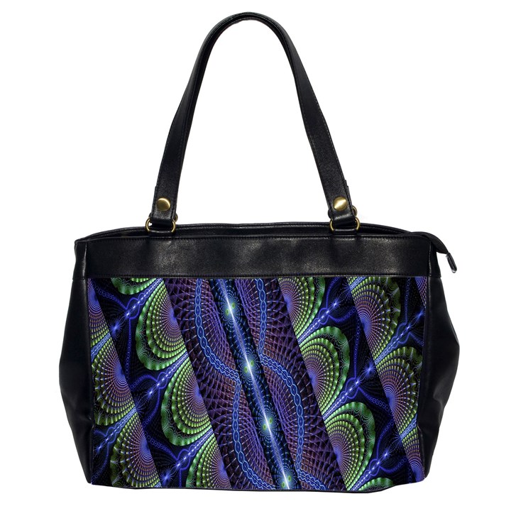 Fractal Blue Lines Colorful Office Handbags (2 Sides) 