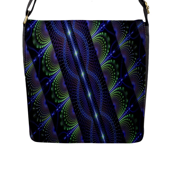 Fractal Blue Lines Colorful Flap Messenger Bag (L) 