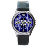 Fractal Fantasy Blue Beauty Round Metal Watch Front