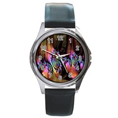 Fractal Colorful Background Round Metal Watch