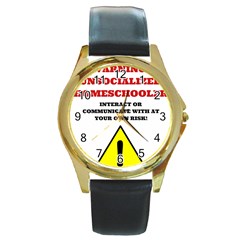 Warning Round Gold Metal Watch by athenastemple