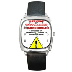 Warning Square Metal Watch