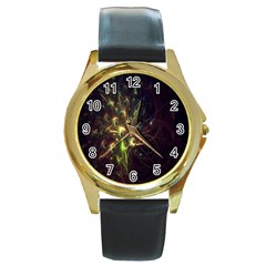 Fractal Flame Light Energy Round Gold Metal Watch by Nexatart