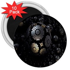 Fractal Sphere Steel 3d Structures 3  Magnets (10 Pack)  by Nexatart