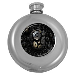 Fractal Sphere Steel 3d Structures Round Hip Flask (5 Oz) by Nexatart