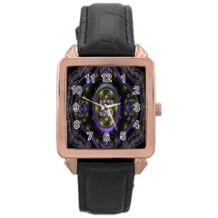 Fractal Sparkling Purple Abstract Rose Gold Leather Watch  by Nexatart