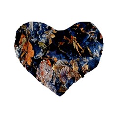 Frost Leaves Winter Park Morning Standard 16  Premium Flano Heart Shape Cushions by Nexatart