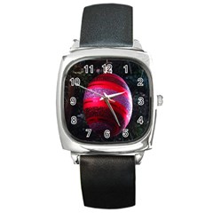 Glass Ball Decorated Beautiful Red Square Metal Watch by Nexatart