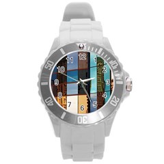 Glass Facade Colorful Architecture Round Plastic Sport Watch (l)