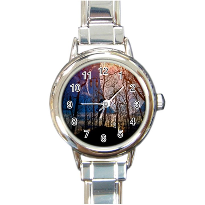 Full Moon Forest Night Darkness Round Italian Charm Watch