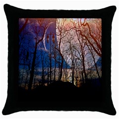 Full Moon Forest Night Darkness Throw Pillow Case (black) by Nexatart