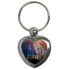 Full Moon Forest Night Darkness Key Chains (heart)  by Nexatart