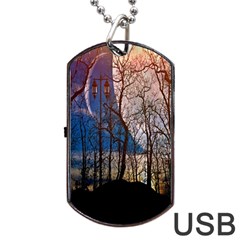 Full Moon Forest Night Darkness Dog Tag Usb Flash (two Sides) by Nexatart