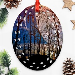 Full Moon Forest Night Darkness Ornament (oval Filigree)