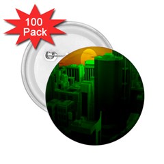 Green Building City Night 2 25  Buttons (100 Pack)  by Nexatart