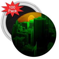 Green Building City Night 3  Magnets (100 Pack) by Nexatart