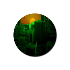 Green Building City Night Rubber Coaster (round)  by Nexatart