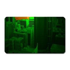 Green Building City Night Magnet (rectangular) by Nexatart