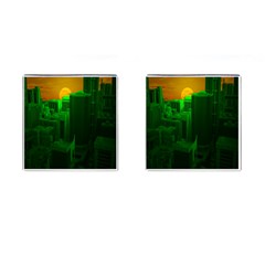 Green Building City Night Cufflinks (square)