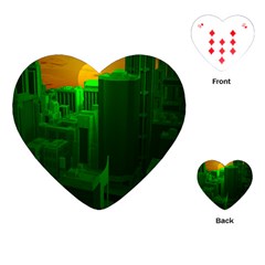 Green Building City Night Playing Cards (heart)  by Nexatart