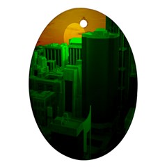 Green Building City Night Oval Ornament (two Sides)