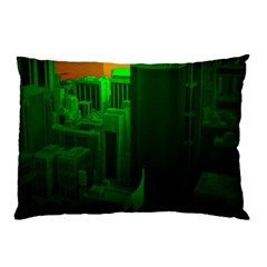 Green Building City Night Pillow Case