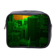 Green Building City Night Mini Toiletries Bag 2-side by Nexatart