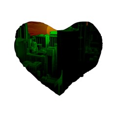 Green Building City Night Standard 16  Premium Heart Shape Cushions by Nexatart