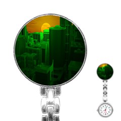 Green Building City Night Stainless Steel Nurses Watch