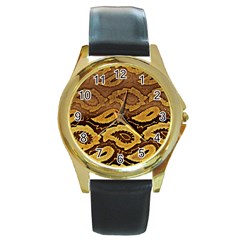 Golden Patterned Paper Round Gold Metal Watch by Nexatart