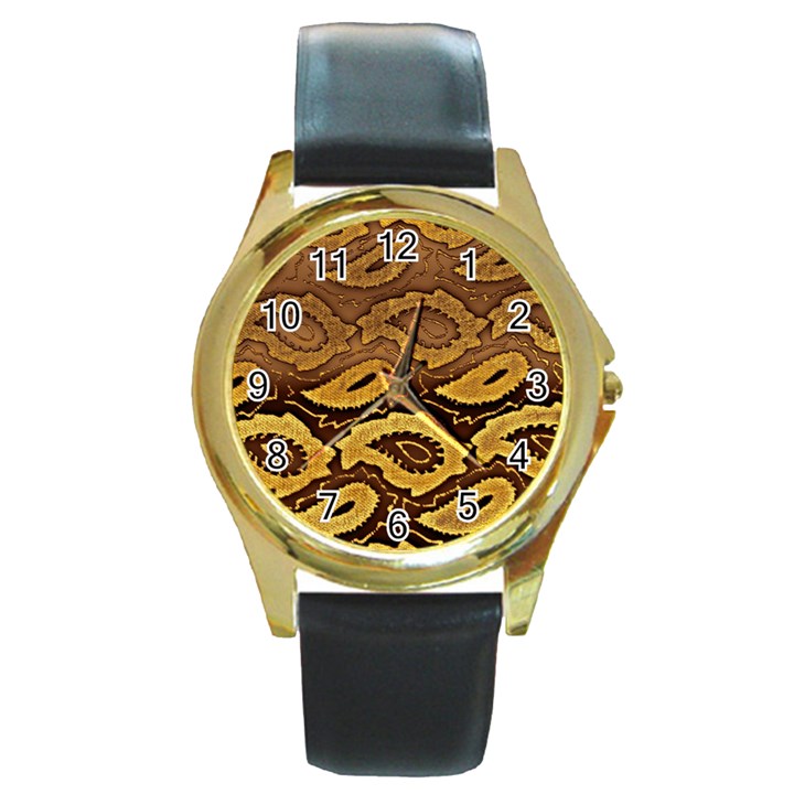 Golden Patterned Paper Round Gold Metal Watch