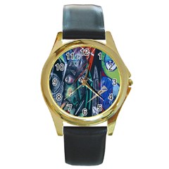 Graffiti Art Urban Design Paint Round Gold Metal Watch by Nexatart