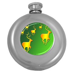 Gold Reindeer Round Hip Flask (5 Oz) by Nexatart