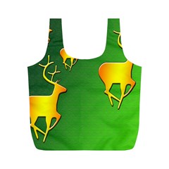 Gold Reindeer Full Print Recycle Bags (m)  by Nexatart