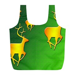 Gold Reindeer Full Print Recycle Bags (l)  by Nexatart