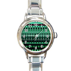 Green Triangle Patterns Round Italian Charm Watch by Nexatart