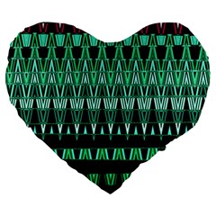 Green Triangle Patterns Large 19  Premium Heart Shape Cushions by Nexatart