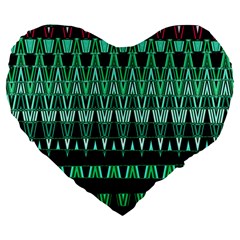 Green Triangle Patterns Large 19  Premium Flano Heart Shape Cushions by Nexatart