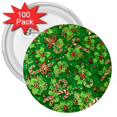 Green Holly 3  Buttons (100 Pack) 