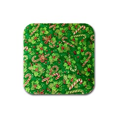 Green Holly Rubber Square Coaster (4 Pack)  by Nexatart