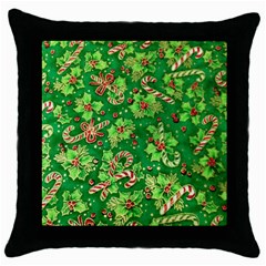 Green Holly Throw Pillow Case (black) by Nexatart