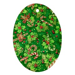 Green Holly Oval Ornament (two Sides)