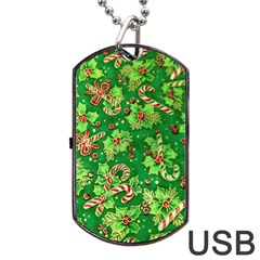 Green Holly Dog Tag Usb Flash (one Side) by Nexatart