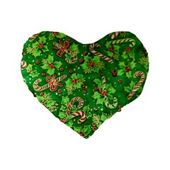 Green Holly Standard 16  Premium Heart Shape Cushions by Nexatart