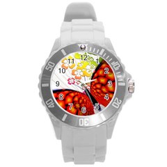 Greeting Card Butterfly Kringel Round Plastic Sport Watch (l) by Nexatart