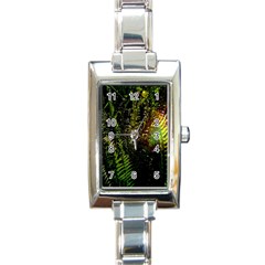 Green Leaves Psychedelic Paint Rectangle Italian Charm Watch by Nexatart