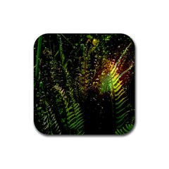 Green Leaves Psychedelic Paint Rubber Coaster (square)  by Nexatart