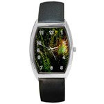 Green Leaves Psychedelic Paint Barrel Style Metal Watch Front