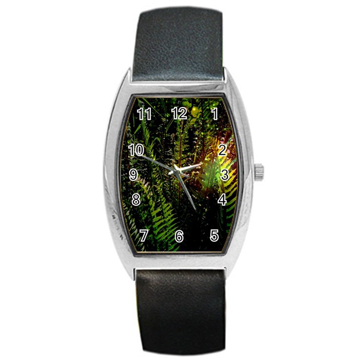 Green Leaves Psychedelic Paint Barrel Style Metal Watch